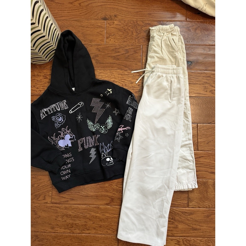 ZARA Girls Size 8 9 Clothing Lot Bundle 3 Pcs Punk Rock Hoodie Wide Leg Pants